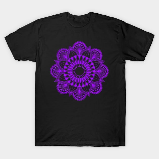 Flower Mandala (purple on black) T-Shirt by calenbundalas